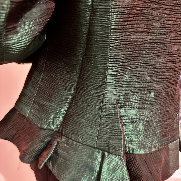 Frascara Fancy Sequin buttons Peacock Green Jacquard silk jacket Size 8 - Picture 4 of 6
